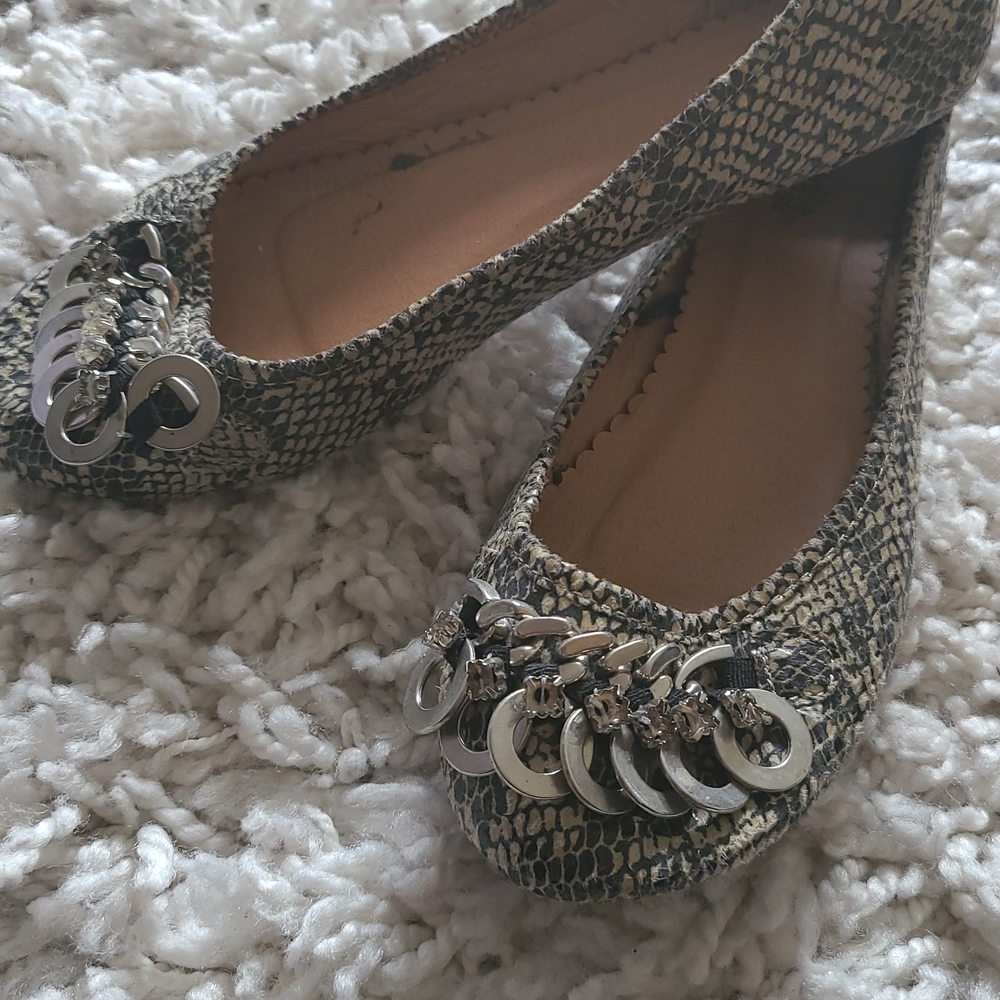 Charlotte Russe Snakeskin Flats with Silver Accents